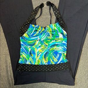 Jazzy Abstract Strappy Retro 80s Spandex Dance Unitard XL NWOT